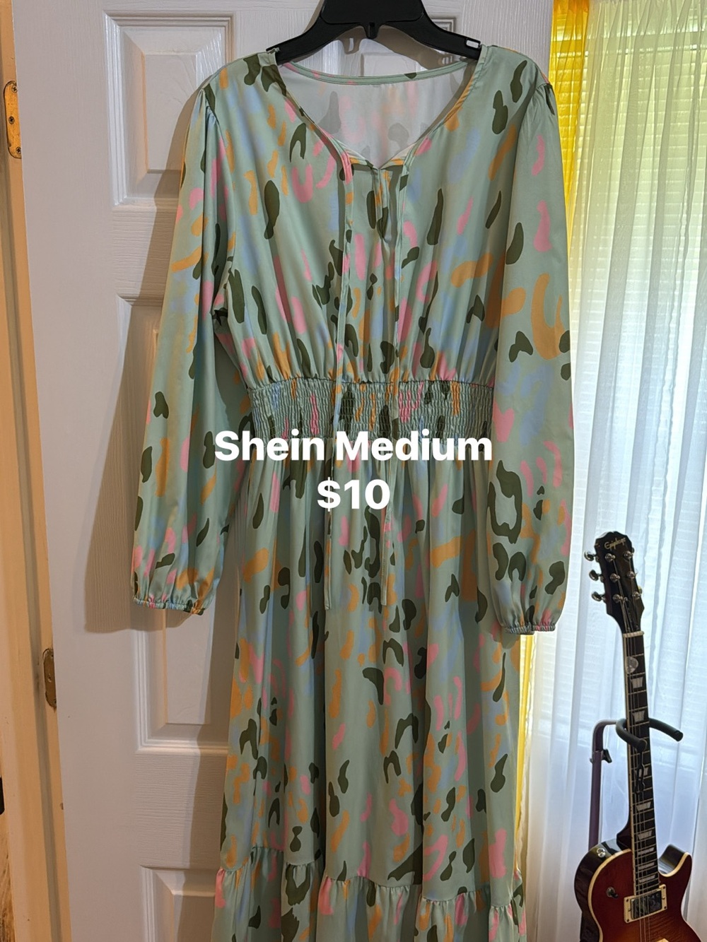SHEIN Pastel Green Abstract Print Midi Dress